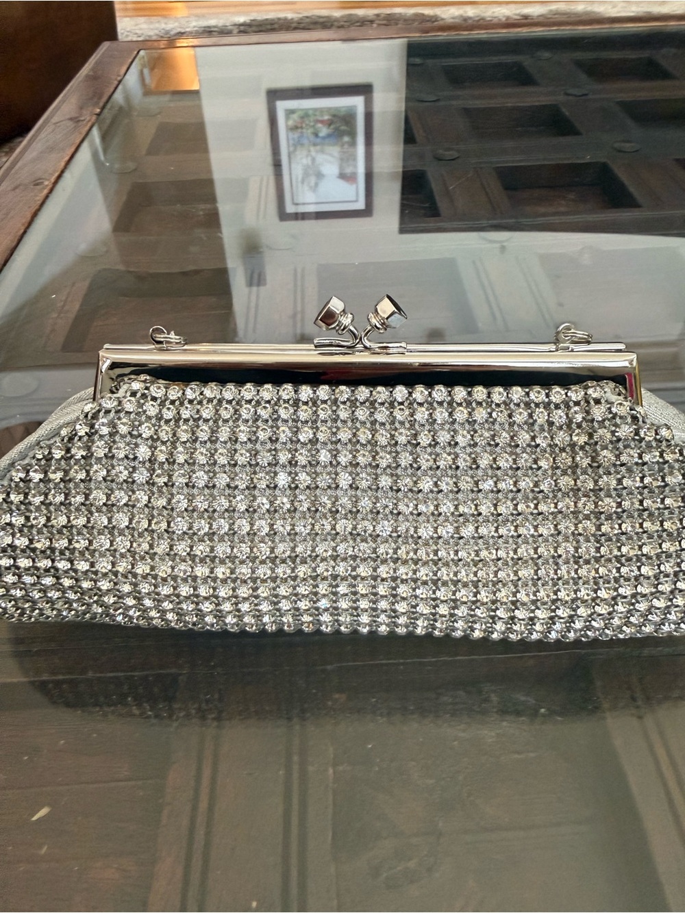 Silver Crystal Mesh Mini Shoulder Bag - Evening Clutch